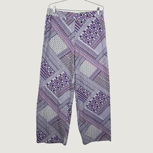 D & Co Beach‎ Wide Leg Pants Medium Purple Geometric Boho Cotton Blend Lounge